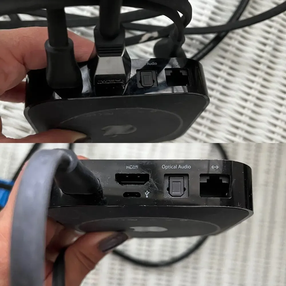 Apple TV 3rd generation HD media, model A1469, with power cable and HDMI cable